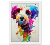 Artery8 Ink Splatter Cockapoo Dog Watercolour Painting Artwork Framed Wall Art Print A4 in White Artery8 White