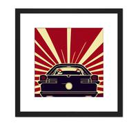 Artery8 Into the Sunset Retro Man Cave Racing Car Illustration Red Black Square Wooden Framed Wall Art Print Picture 8X8 Inch Artery8 Black