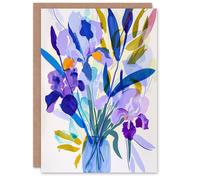 Artery8 Iris Flower Bouquet in Vase Contemporary Painting Greeting Birthday Card Him Her All Blank