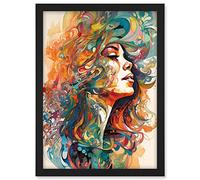 Artery8 Iris Goddess of Rainbows Multicoloured Flowing Hair Deity Portrait Modern Watercolour Illustration Artwork Framed A3 Wall Art Print