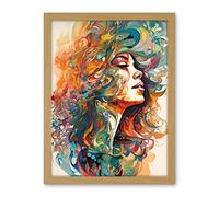 Artery8 Iris Goddess of Rainbows Multicoloured Flowing Hair Deity Portrait Modern Watercolour Illustration Artwork Framed Wall Art Print 18X24 Inch