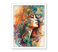 Artery8 Iris Goddess of Rainbows Multicoloured Flowing Hair Deity Portrait Modern Watercolour Illustration Artwork Framed Wall Art Print 18X24 Inch