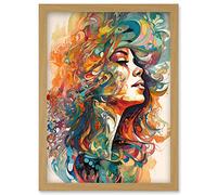 Artery8 Iris Goddess of Rainbows Multicoloured Flowing Hair Deity Portrait Modern Watercolour Illustration Artwork Framed Wall Art Print A4