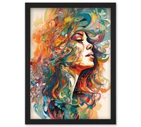 Artery8 Iris Goddess of Rainbows Multicoloured Flowing Hair Deity Portrait Modern Watercolour Illustration Artwork Framed Wall Art Print A4