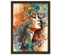 Artery8 Iris Goddess of Rainbows Multicoloured Flowing Hair Deity Portrait Modern Watercolour Illustration Artwork Framed A3 Wall Art Print