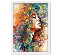 Artery8 Iris Goddess of Rainbows Multicoloured Flowing Hair Deity Portrait Modern Watercolour Illustration Artwork Framed A3 Wall Art Print