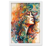 Artery8 Iris Goddess of Rainbows Multicoloured Flowing Hair Deity Portrait Modern Watercolour Illustration Artwork Framed Wall Art Print A4