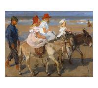 Artery8 Isaac Israels Donkey Rides On The Beach Portrait Premium Wall Art Canvas Print 18X24 Inch