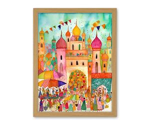 Artery8 Islam Eid Al-Fitr Feast Folk Art Watercolour Painting Artwork Framed Wall Art Print 18X24 Inch