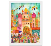 Artery8 Islam Eid Al-Fitr Feast Folk Art Watercolour Painting Artwork Framed Wall Art Print A4 in White Artery8 White