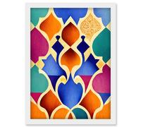 Artery8 Islamic Arabesque Beautiful Colourful Pattern Artwork Framed Wall Art Print A4 in White Artery8 White