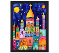 Artery8 Islamic Cityscape Moonlight Mosque Folk Art Artwork Framed A3 Wall Art Print