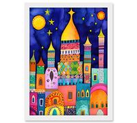 Artery8 Islamic Cityscape Moonlight Mosque Folk Art Artwork Framed A3 Wall Art Print