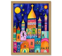Artery8 Islamic Cityscape Moonlight Mosque Folk Art Artwork Framed A3 Wall Art Print