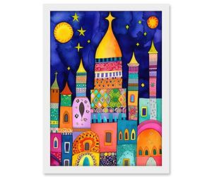 Artery8 Islamic Cityscape Moonlight Mosque Folk Art Artwork Framed A3 Wall Art Print