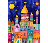 Artery8 Islamic Cityscape Moonlight Mosque Folk Art Extra Large XL Wall Art Poster Print
