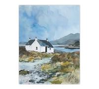 Isle Harris Crofters Cottage Scotland Landscape Wall Art Print Artery8 Blue W18 inch x H24 inch