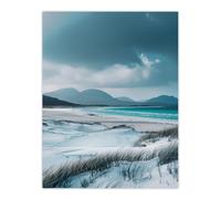Isle Harris Scotland White Sand Luskentyre Beach Wall Art Print Artery8 Blue W24 inch x H32 inch