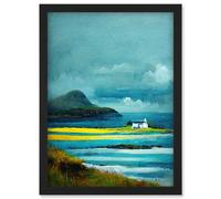 Artery8 Isle Harris White Crofters Cottage Scotland Seascape Artwork Framed Wall Art Print A4 in Black Artery8 Black