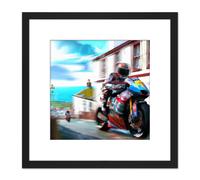 Artery8 Isle of Man Tt Races Motorbike Motorsport Watercolour Street Scene Square Wooden Framed Wall Art Print Picture 8X8 Inch in Black Artery8 Black