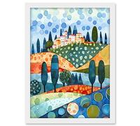 Artery8 Italian Abstract Landscape Folk Art Artwork Framed A3 Wall Art Print