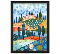 Artery8 Italian Abstract Landscape Folk Art Wall Art Print - A4 Size
