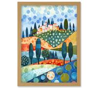 Artery8 Italian Abstract Landscape Folk Art Artwork Framed Wall Art Print A4