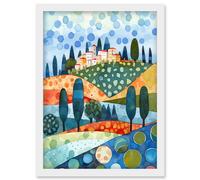 Artery8 Italian Abstract Landscape Folk Art Artwork Framed Wall Art Print A4 in White Artery8 White