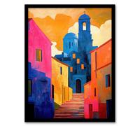 Artery8 Italian Church Cityscape Colourful Abstract Living Room Artwork Framed Wall Art Print A4