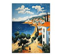 Artery8 Italian Coastal Cityscape at Summer Oil Painting Extra Large XL Wall Art Poster Print