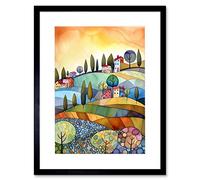 Artery8 Italian Countryside Midsummer Landscape Folk Art Artwork Framed Wall Art Print 12X16 Inch