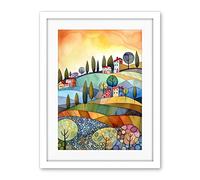 Artery8 Italian Countryside Midsummer Landscape Folk Art Artwork Framed Wall Art Print 18X24 Inch