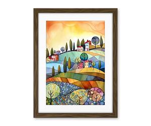 Artery8 Italian Countryside Midsummer Landscape Folk Art Artwork Framed Wall Art Print 18X24 Inch