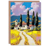 Artery8 Greeting Card Italian Countryside Villa Cypress Trees Landscape Blank For Him Or Her Art Birthday Card