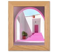 Artery8 Italian Courtyard & Pink Steps - Minimalist Architecture Art - Oak Wood Frame