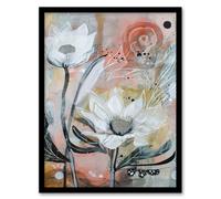 Artery8 Italian White Sunflowers Bloom Abstract Painting Framed Art Print in Grey | Size: A4 Artery8 Grey A4
