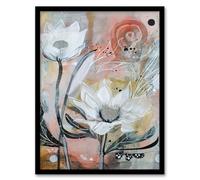 Artery8 Italian White Sunflowers Bloom Abstract Painting Living Room Artwork Framed Wall Art Print 18X24 Inch