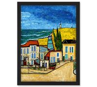 Artery8 Italy Rimini Seaside Town Van Gogh Style Modern Artwork Framed Wall Art Print A4 in Black Artery8 Black