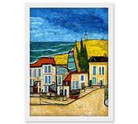 Artery8 Italy Rimini Seaside Town Van Gogh Style Modern Artwork Framed Wall Art Print A4 in White Artery8 White