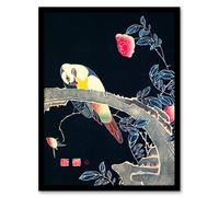 Artery8 Ito Jakuchu Framed Wall Art Print Parrot on Rose Flower Bush Japan | Size: A3 Artery8 Multicolor A3