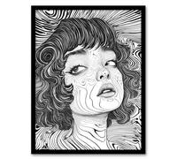 Artery8 It's An Illusion Trippy Black White Girl Portrait Living Room Artwork Framed Wall Art Print 18X24 Inch