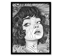 Artery8 It's An Illusion Trippy Black White Portrait Framed Art Print in Grey | Size: W12" x H16" Artery8 Grey W12" x H16"