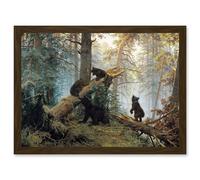 Artery8 Ivan Shishkin Morning In Pine Forest Shishkin Ivan Bears Artwork Framed Wall Art Print A4 in Brown Artery8 Brown