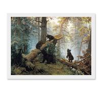 Artery8 Ivan Shishkin Morning In Pine Forest Shishkin Ivan Bears Artwork Framed Wall Art Print A4 in White Artery8 White