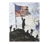 Iwo Jima WWII Soldiers American Flag Watercolour Wall Art Print Artery8 Dark Grey W24 inch x H32 inch