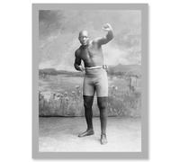 Artery8 Jack Johnson Boxer Champion World Fist A4 Artwork Framed Wall Art Print in Light Grey Artery8 Light Grey