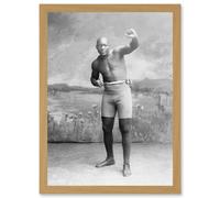 Jack Johnson Boxer Champion World Fist A4 Artwork Framed Wall Art Print Artery8 Light Oak One Size