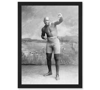 Artery8 Jack Johnson Boxer Champion World Fist A4 Artwork Framed Wall Art Print in Black Artery8 Black
