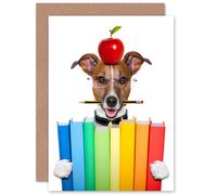 Artery8 Jack Russell Dog Books Apple Teacher for Him or Her Man Woman Thank You Congratulations Graduation Blank Art Greeting Card