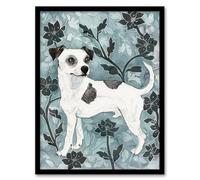 Jack Russell Dog Lover Drawing Stylised Floral Framed Wall Art Artery8 Blue A4